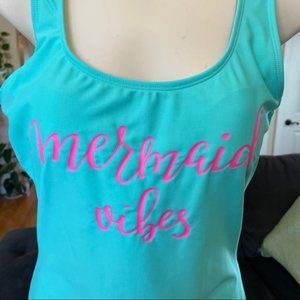 L & XL MERMAID VIBES ONE PIECE BATHING SUIT TEAL AND PINK